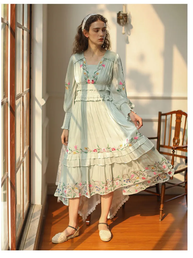 Женское винтажное платье макси с V-образным вырезом и оборками - купить по