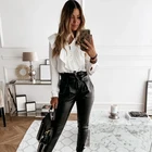 Женская Повседневная Блузка с оборками и пуговицами спереди, Однотонная рубашка с рукавами-фонариками и круглым вырезом, модные элегантные топы для офиса, осень 2020