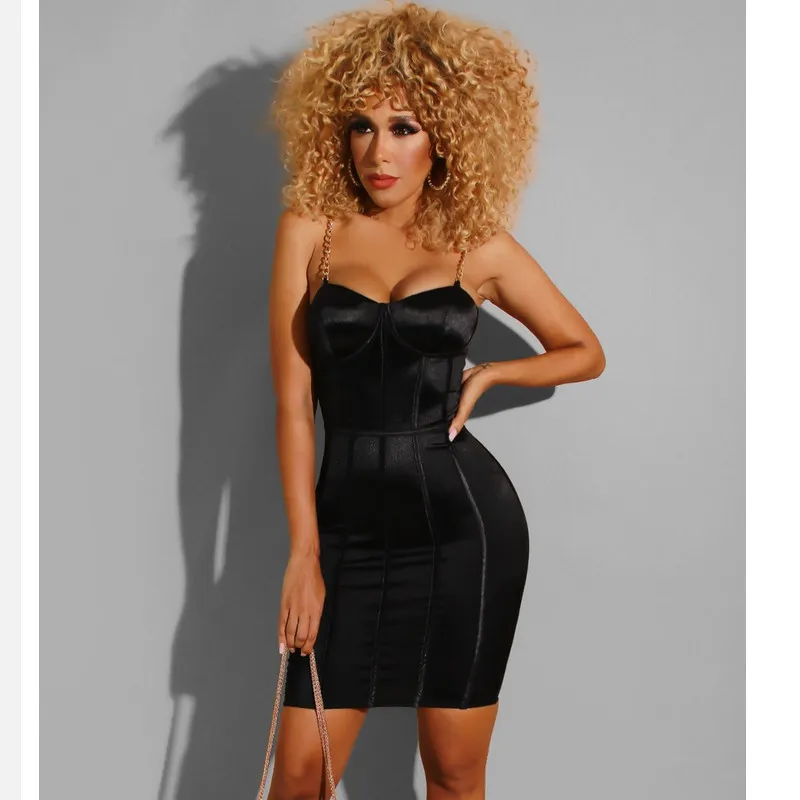 Атласное сексуальное летнее женское облегающее платье цепных строп