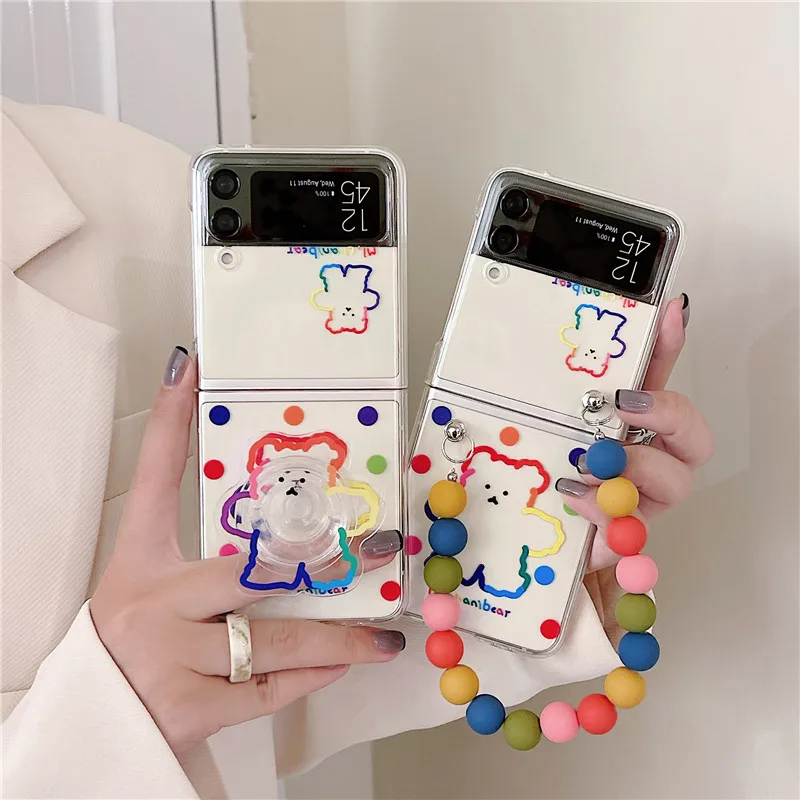 Корейские Мультяшные чехлы для телефонов Samsung Galaxy Z Flip 4 3 5G милый держатель