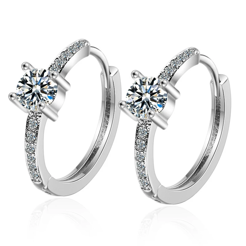 

Zircon Gold Glitter Huggie Big Round Bling 925 Sterling Silver Hoop Earrings For Women Korean Trendy Fashion Large Jewelry Gift