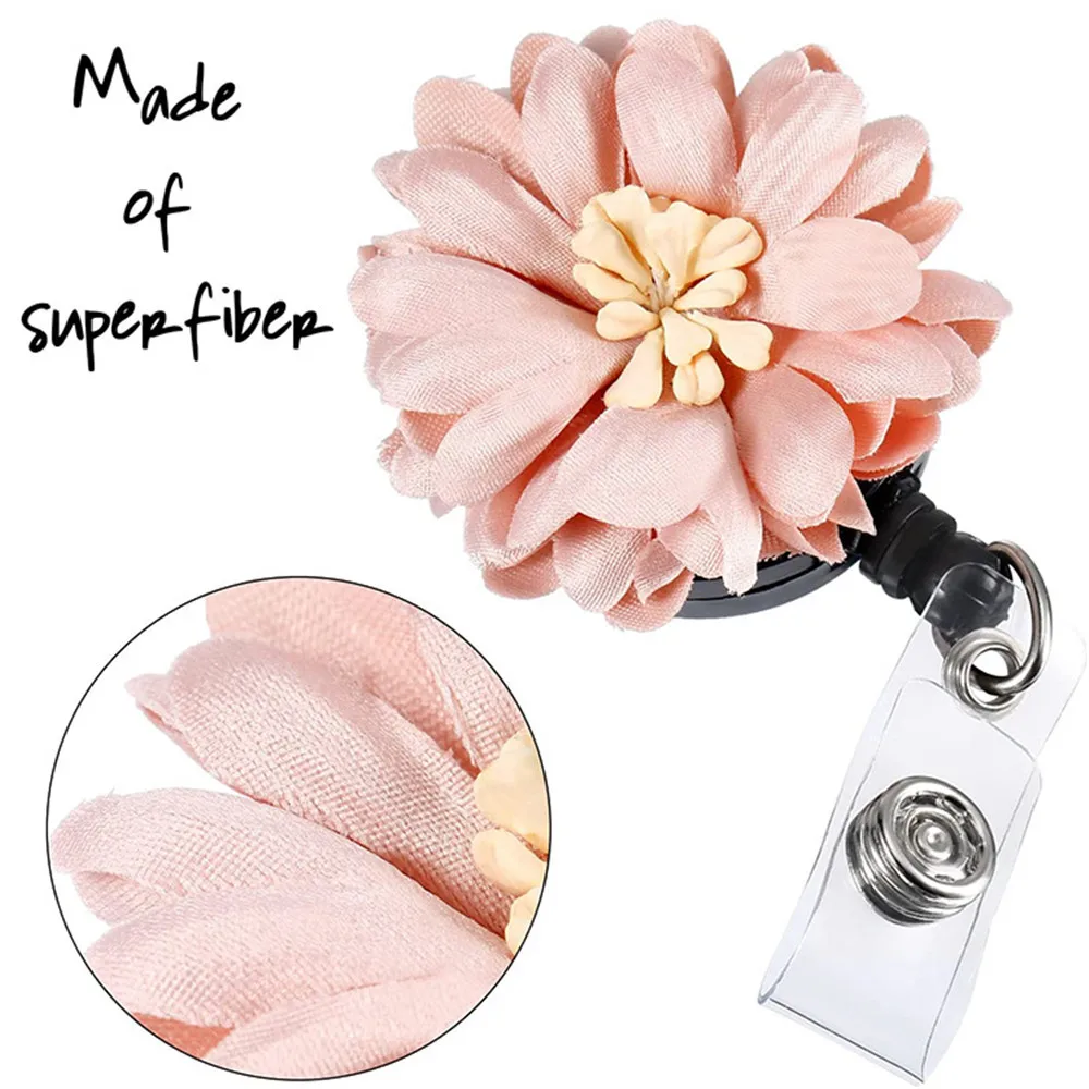 

1 Pcs Retractable Badge Holder Doctor Nurse Reel Clip Students Id Card Holder Handmade Cloth Colored Flowers Design