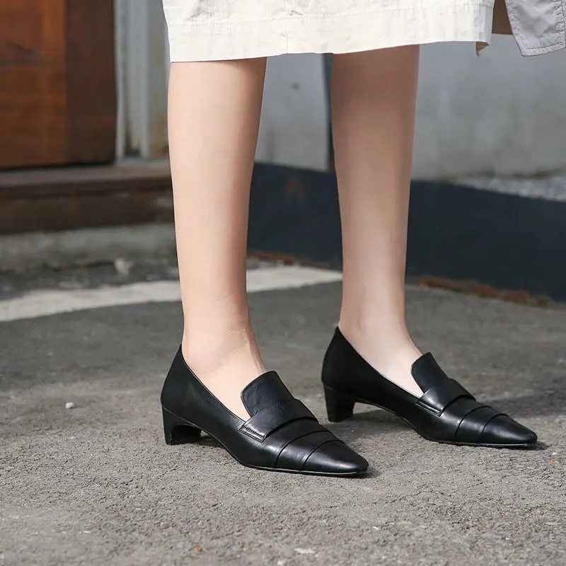 

Genuine Leather High Heels Brand Designer Fashion Woman Casual Shoes Cow Leather Slip On Dress Party Pumps Comfort Shoes