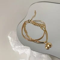 simple multi layers gold colour patchwork chain bracelet for women girls alloy ball pendant charm bracelet jewelry