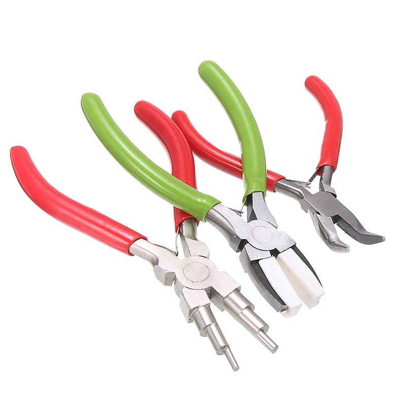 

3Pcs DIY Jewelry Making Pliers Kit Winding Nylon Flat Toothless Elbow Plier Beading Round Wire Looping Bail Making Hand Tool