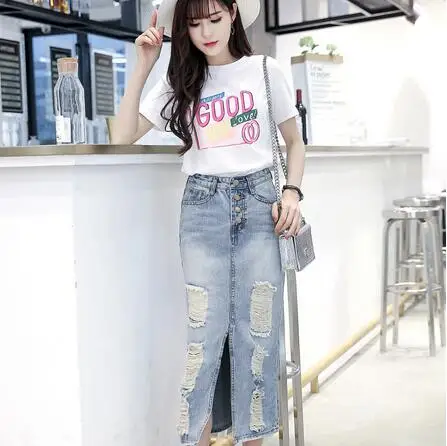 2019 Весна Лето Осень Женская длинная джинсовая юбка плюс размер макси юбки