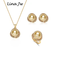 south sea shell pearl gold jewelry for women sets necklace earrings ring with zircon party birthday wedding gift