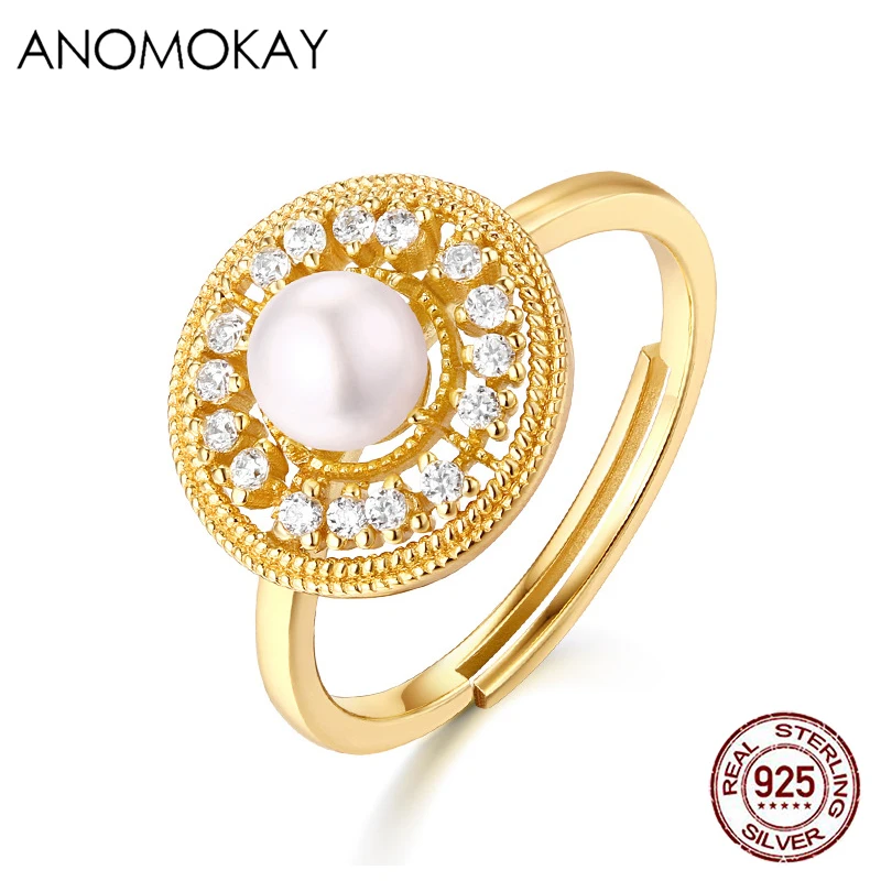 

HOT Classic Vintage Palace Resizable Gold Color Rings for Women Lovers Mon Birthday Gift White CZ 925 Silver Ring Luxury Jewelry