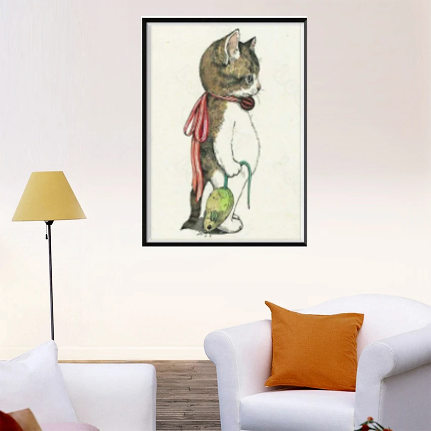 

5D Diy Diamond Decoration Painting Animal White Horse Standing Cat Square Diamond Round Diamond Customizable Wall Art Decoration