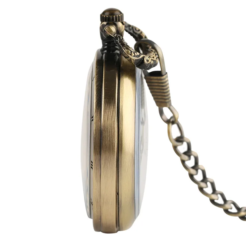 Silver/Black/Bronze Vintage Open Face Pocket Watch Transparent Hand Wind Mechanical Clock for Men Women Retro Pendant Chain