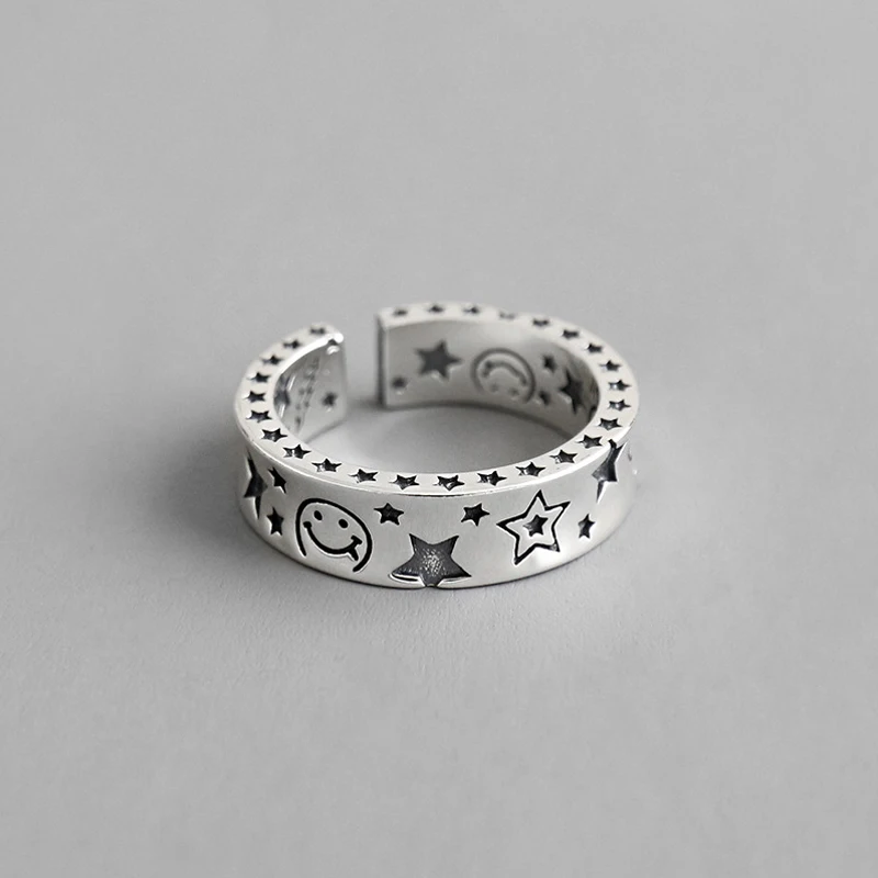 Кольцо со звездой из стерлингового серебра s925 регулируемое кольцо с счастливой