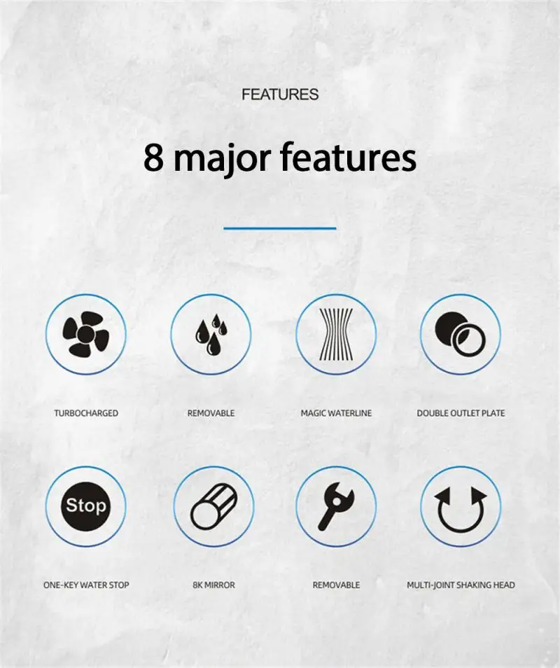 Water stop shaking head shower High pressure water saving bathroom booster Adjustable 8K mirror SPA nozzle Shower Head | Обустройство