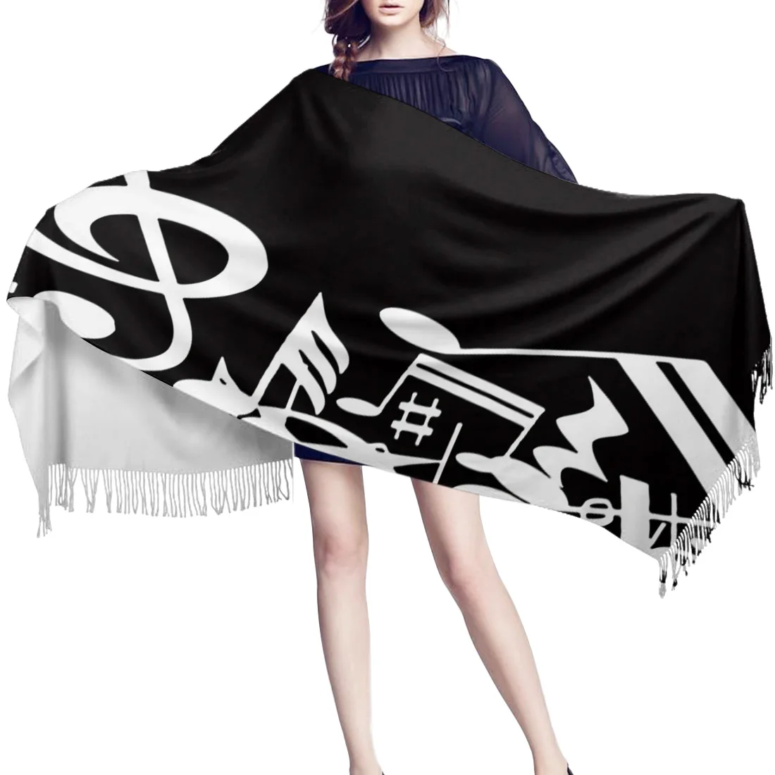 Мягкие кашемировые шарфы женские для заметок черные белые Осенние тонкие