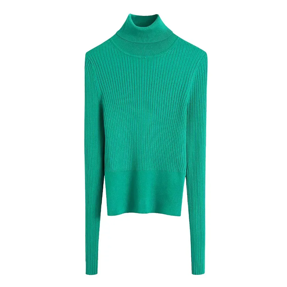 

DYLQFS 2021 женский зеленый винтажный тонкий вязаный свитер с длинным рукавом женский Водолазка Элегантный пуловер уличная одежда Повседневный...