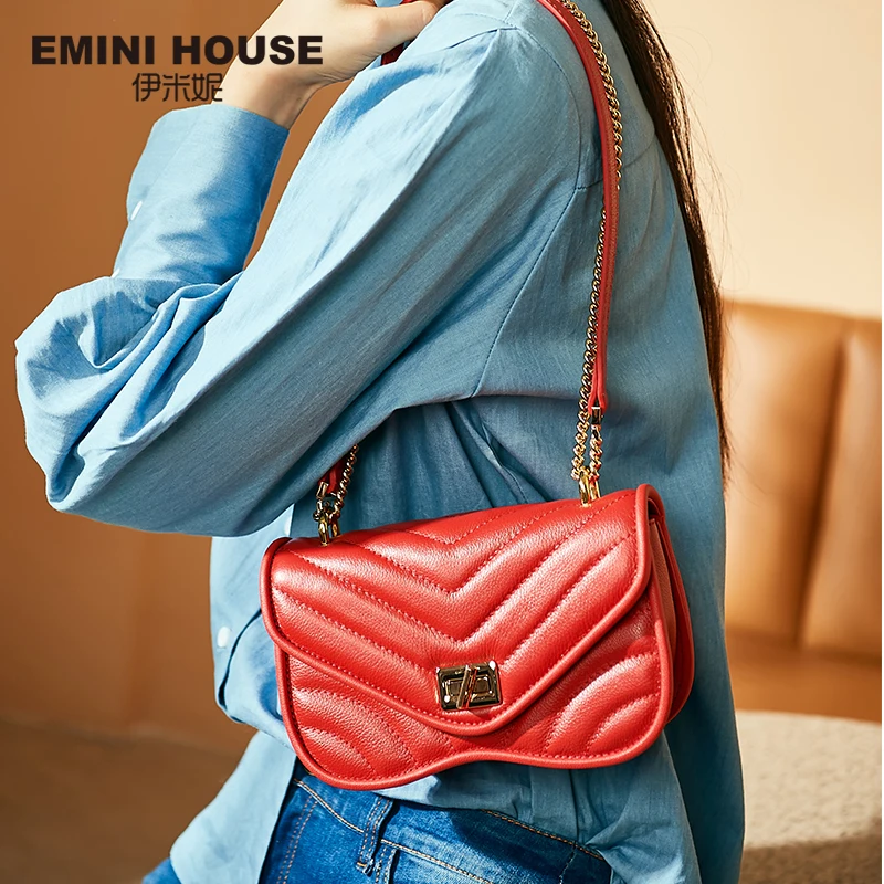 EMINI HOUSE модная сумка на цепочке, сумки через плечо для женщин, натуральная кожа, сумка на плечо, роскошные сумки, женские сумки, дизайнерские
