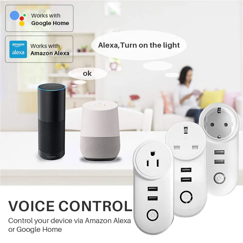 Умная розетка с Wi Fi двойным USB разъемом интеллектуальная таймером дистанционное