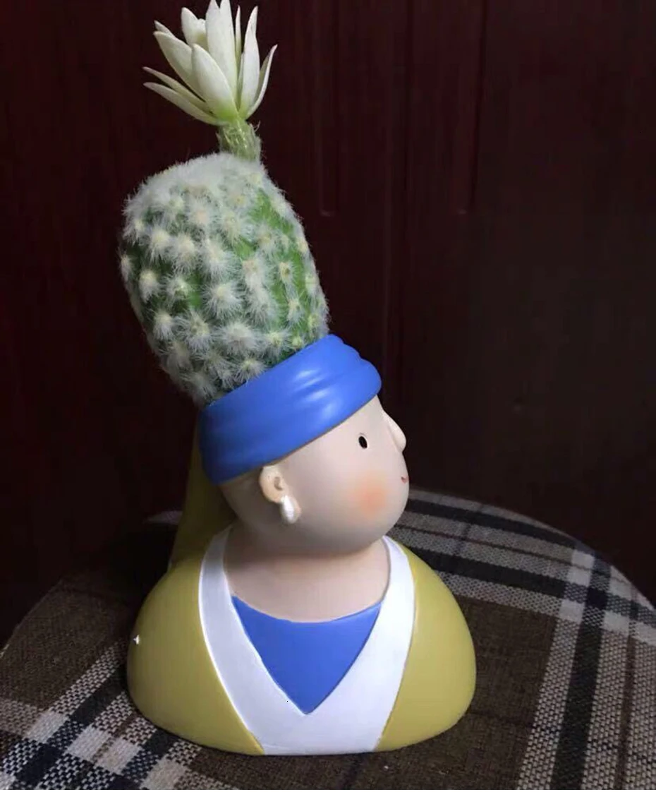 Florero de resina personaje de dibujos animados maceta cara humana florero suculento arreglo повязка на голову sala de estar dormitorio
