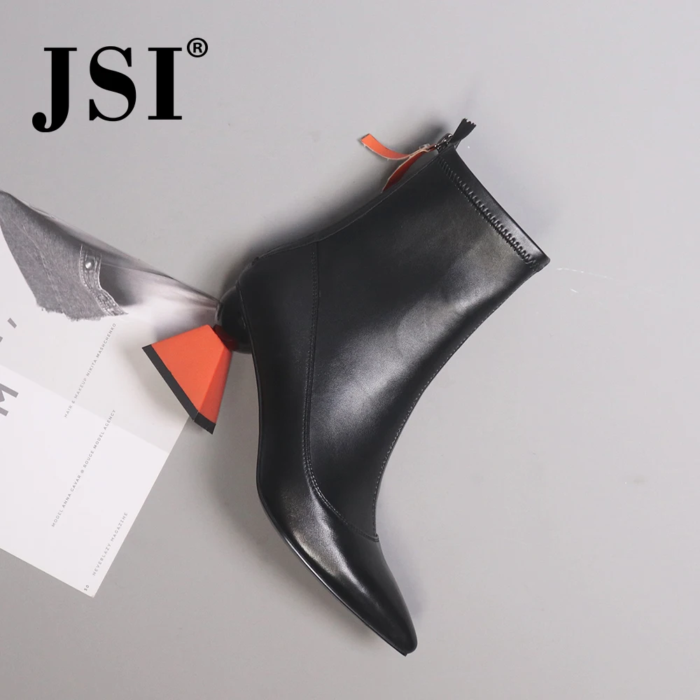 JSI/женские ботинки из натуральной кожи Ботильоны с острым носком Зимние модные