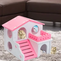 Wooden Hamster Nest Hideout Toy House with Staircase Double Layer Pets Log Hut Rat Mouse Nest House Toy Pet Supply