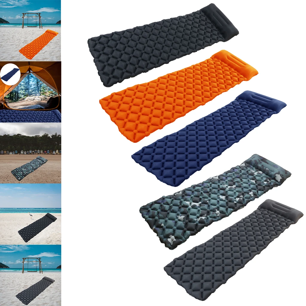 

Inflatable Camping Mattress Lightweight Folding Sleeping Pad with Pillow Hiking Travel Air Mat Camping Pad Air Mattress