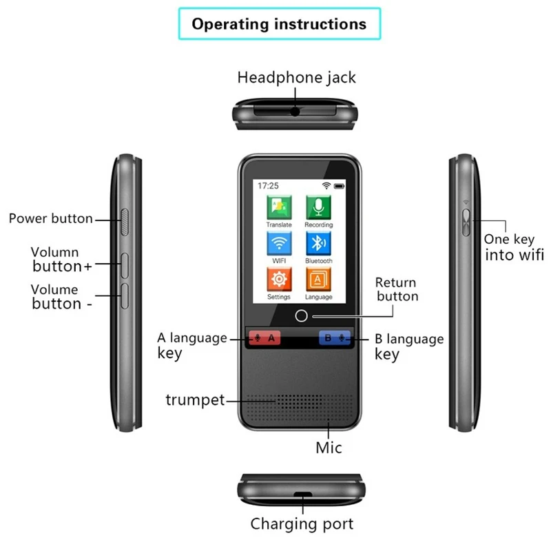 

W5 Multifunction New 43 Languages WIFI Smart Voice Translator Device, Record Translator, Chinese and English Offline Translator
