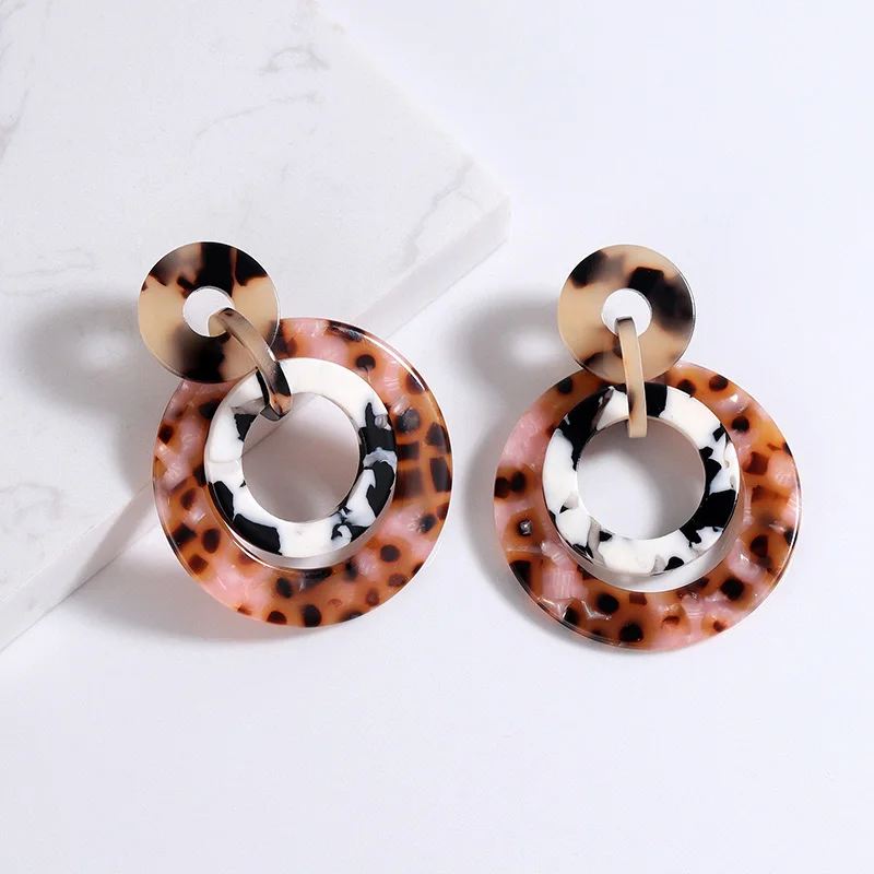001 Tortoiseshell Big Circle Geometric Earrings For Women Leopard Acrylic Earing Bohemian Vintage Jewelry Pendientes Mujer Moda - Окраска металла: 001