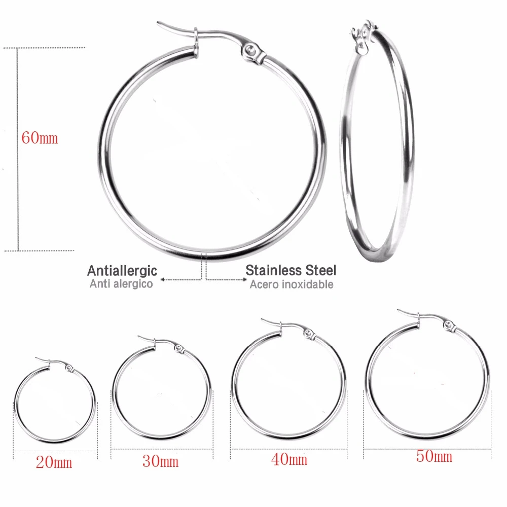 Small Big Circle Women Hoop Earrings Exaggerated Ear Loop Smooth Ring Round Earring Stainless Steel Jewelry Wholesale | Украшения и