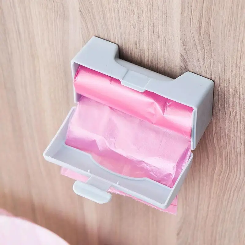 

12 X 5.5 X 5.2 cm Durable Plastic Home Kitchen Bathroom Wall Mount Plastic Trash Bag Adhesive Pads Storage Box Organizer