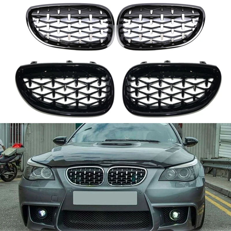 

Meteor Style Diamond Car Racing Sport Front Bumper Grills Kidney Grille For BMW E60 E61 550i 535i M5 2004-2009