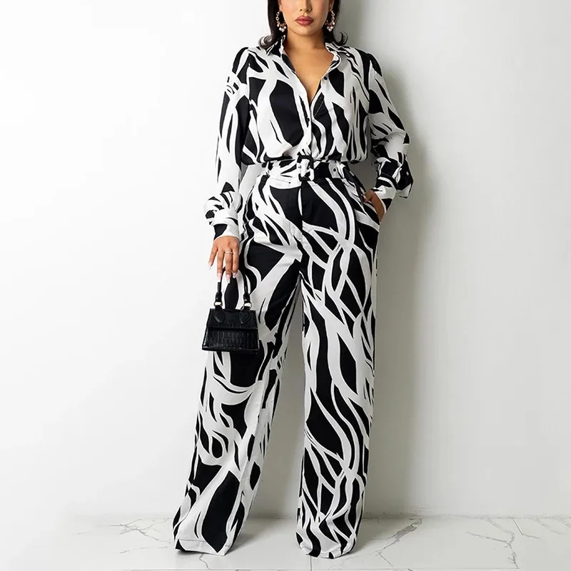 

Элегантный женский комплект из двух предметов, шикарная Офисная Женская рубашка с длинным рукавом на пуговицах и свободные брюки