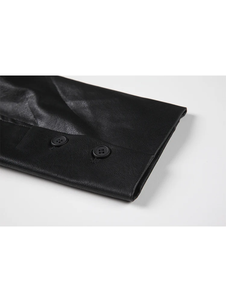 2021 Women PU Fur Suit Jacket Office Ladies Loose Korean Fashion Blazer Female Vintage Lapel Double Breasted Long Sleeve Coats |