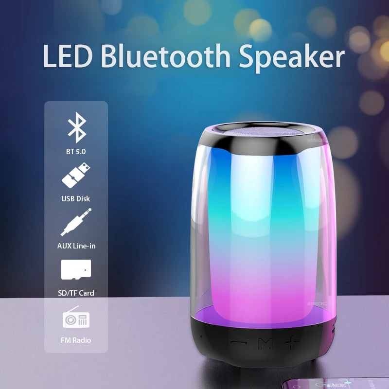 

Portable Speaker Bluetooth-compatible Column Wireless Speaker Outdoor Bass HIFI TF FM Radio soundbar with LED caixa de som