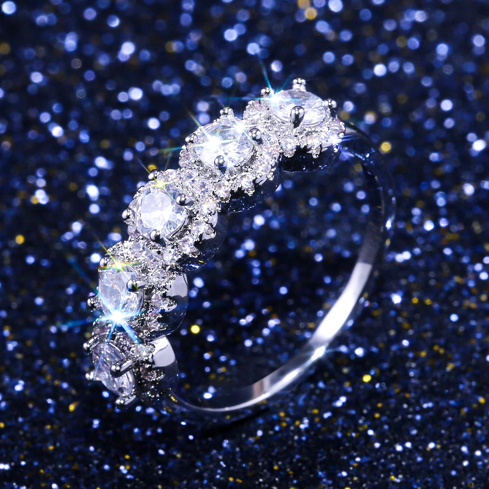 

Sparkling Stone Women Ring Flower Bouquet Silver Color/Rose Gold Color Wedding Party Trendy Romantic Bridal Ring Jewelry