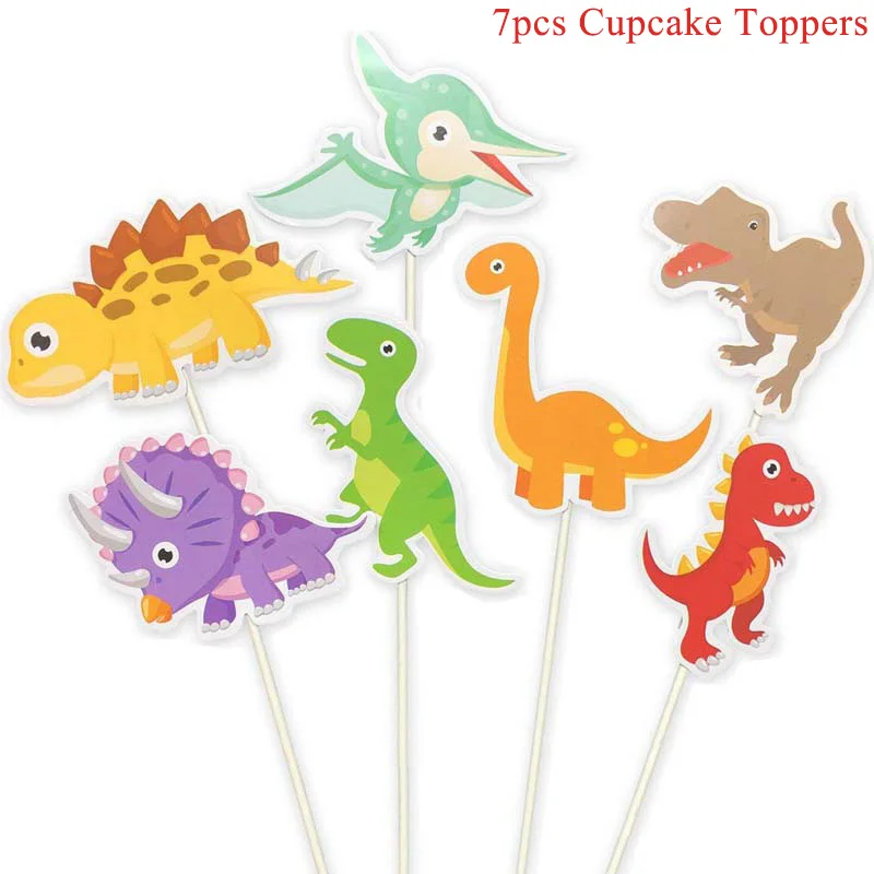 7pcs cake toppers Динозавр ПВХ фольга Висячие завитки динозавр день рождения украшения Детские сувениры Юрский динозавр Потолочные Подвесные гирлянды принадлежности - Цвет: 7pcs cake toppers