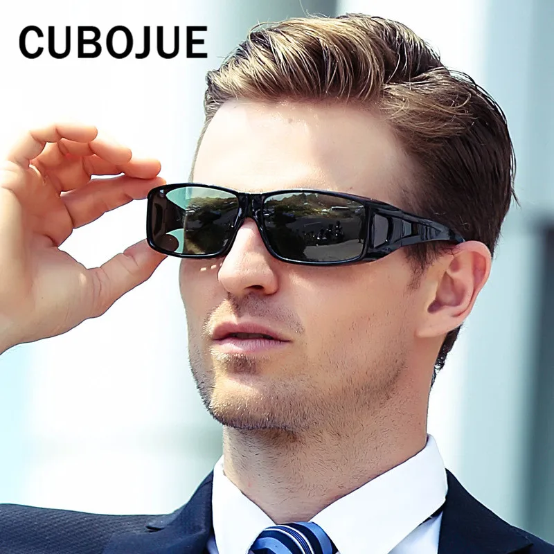 

Cubojue Fit Over Frame Polarized Sunglasses Men Black Driving Sun Glasses for Man Cheap Polarizing Lens Windproof Anti Glare UV