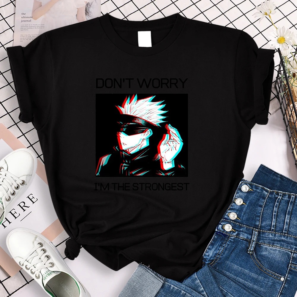 

Женская черная футболка «не волнуйтесь» Gojo Sensei, Винтажная футболка в стиле Харадзюку, футболки в Корейском стиле, женские топы с коротким ру...