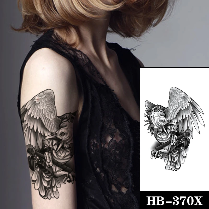 

White Eagle Bird Head Tattoos Stickers Fake Waterproof Skull Wings Feathers Tatto Temporary Body Art Arm Tatoos for Women Men