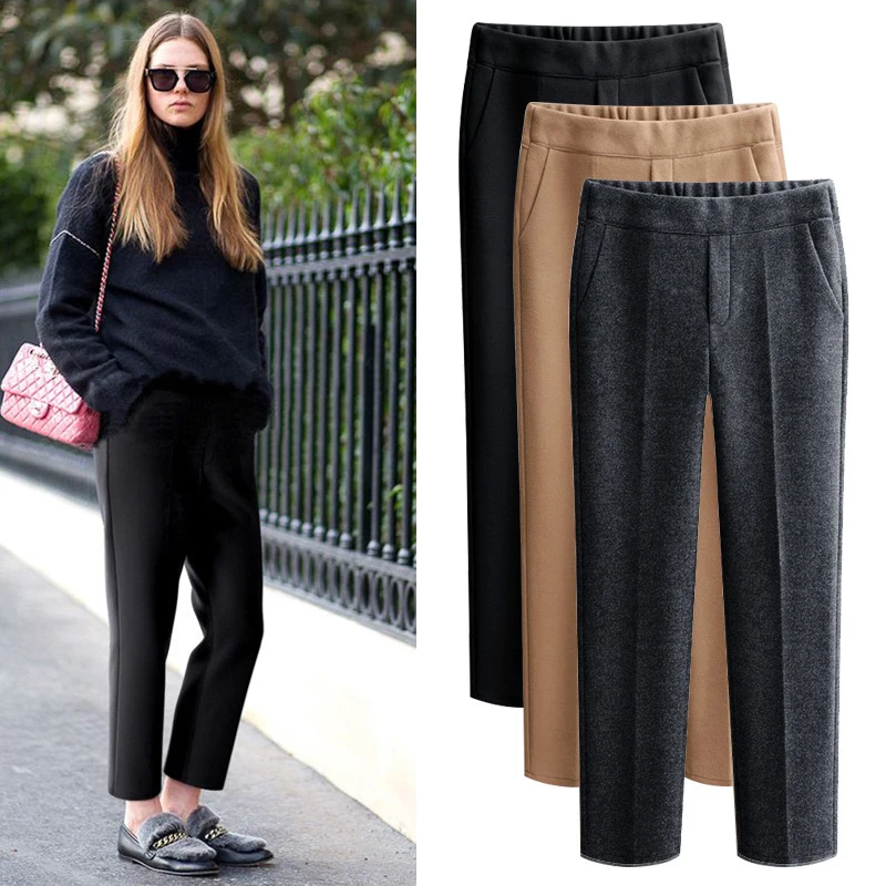 Брюки размера плюс 5XL 2018 осенне зимние корейские модные женские шерстяные брюки