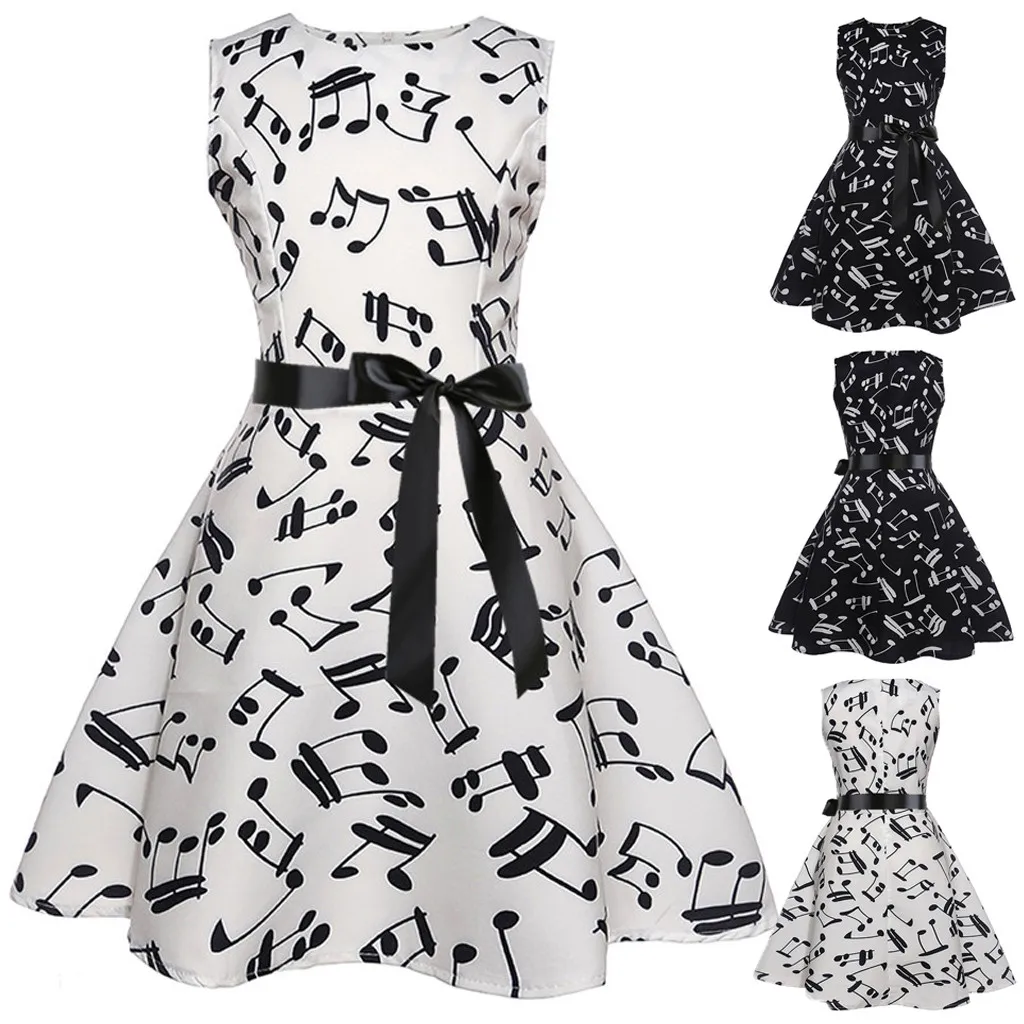 Вечернее платье для девочек без рукавов с винтажным принтом нот принцессы