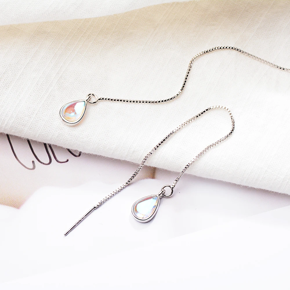 Женские длинные серьги-кисточки Moonstone серебряные серьги с подвесками в виде