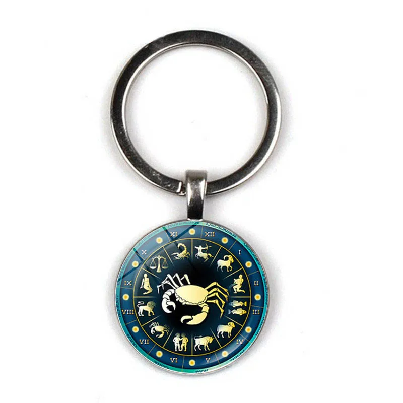 12 знаков зодиака брелок с созвездиями кольца для ключей сумка автомобиля Круглый