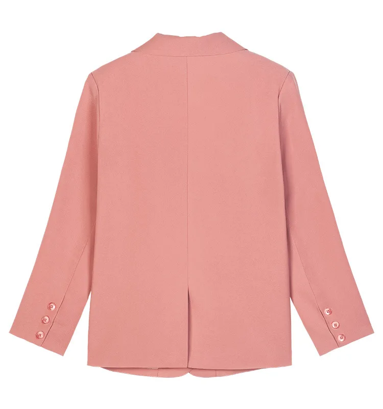 Женский весенне-осенний костюм с карманами розовый повседневный жакет длинными