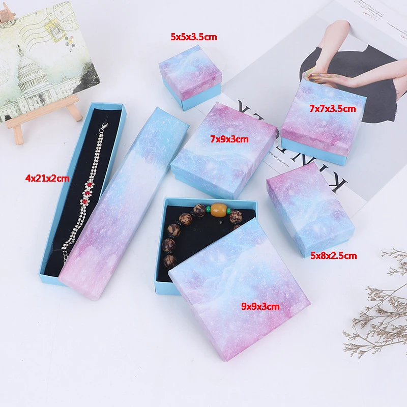 

Pink Blue Jewelry Paper Jewelry Box And Packaging For Earring 6pcs Square Necklaces Bracelet Display Packaging Case New Arrival