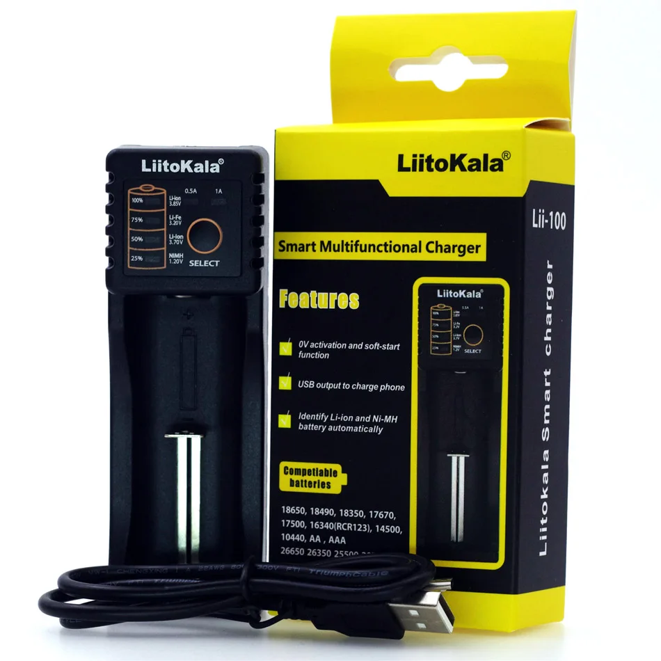 

Liitokala Lii-100 1.2V 3.7V 3.2V 3.85V AA / AAA 18650 18350 26650 10440 14500 16340 25500 NiMH lithium battery smart charger