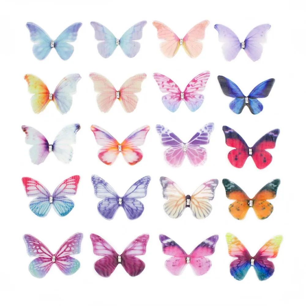 

20 шт. 3D бабочки из органзы, свадебные шелковые бабочки w/Стразы для изготовления ювелирных изделий своими руками, чокер, серьги, украшение дл...