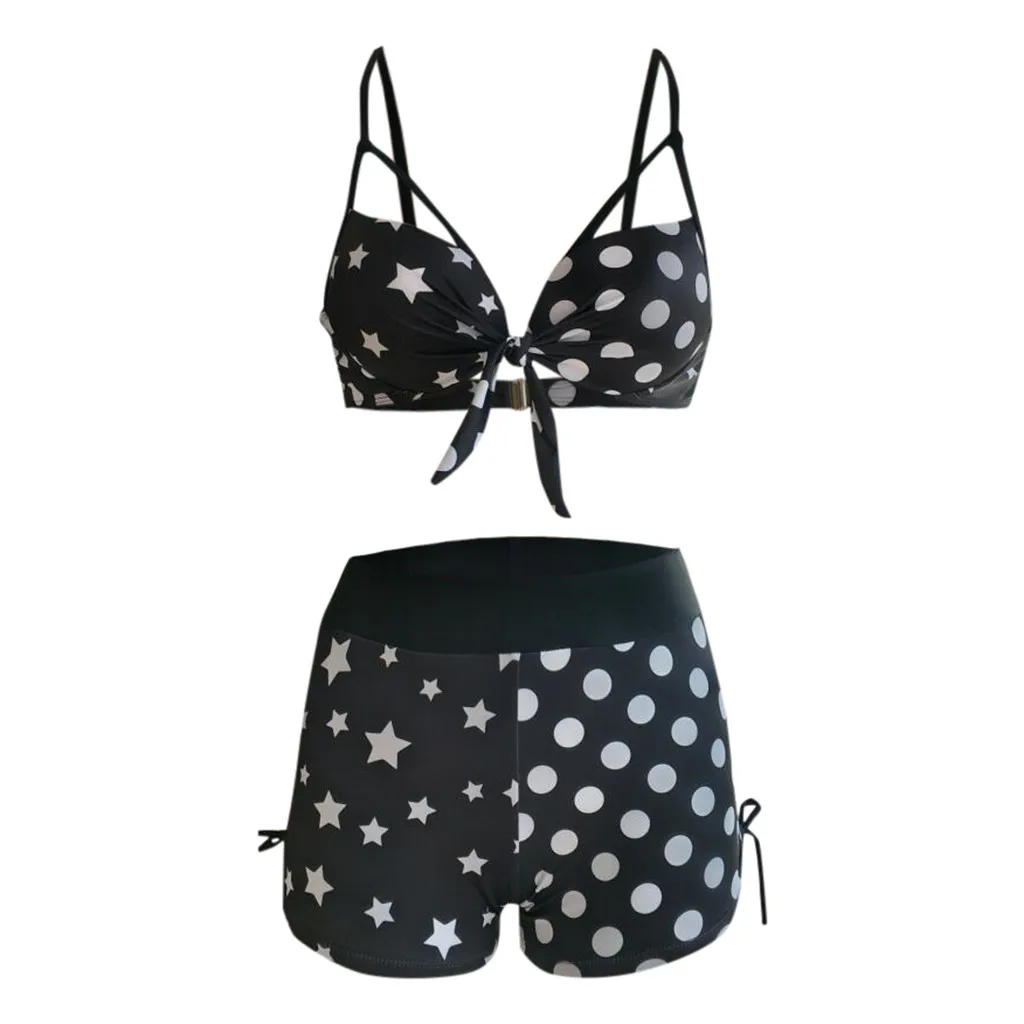 Женский купальный костюм из двух предметов со штанами и принтом в горошек