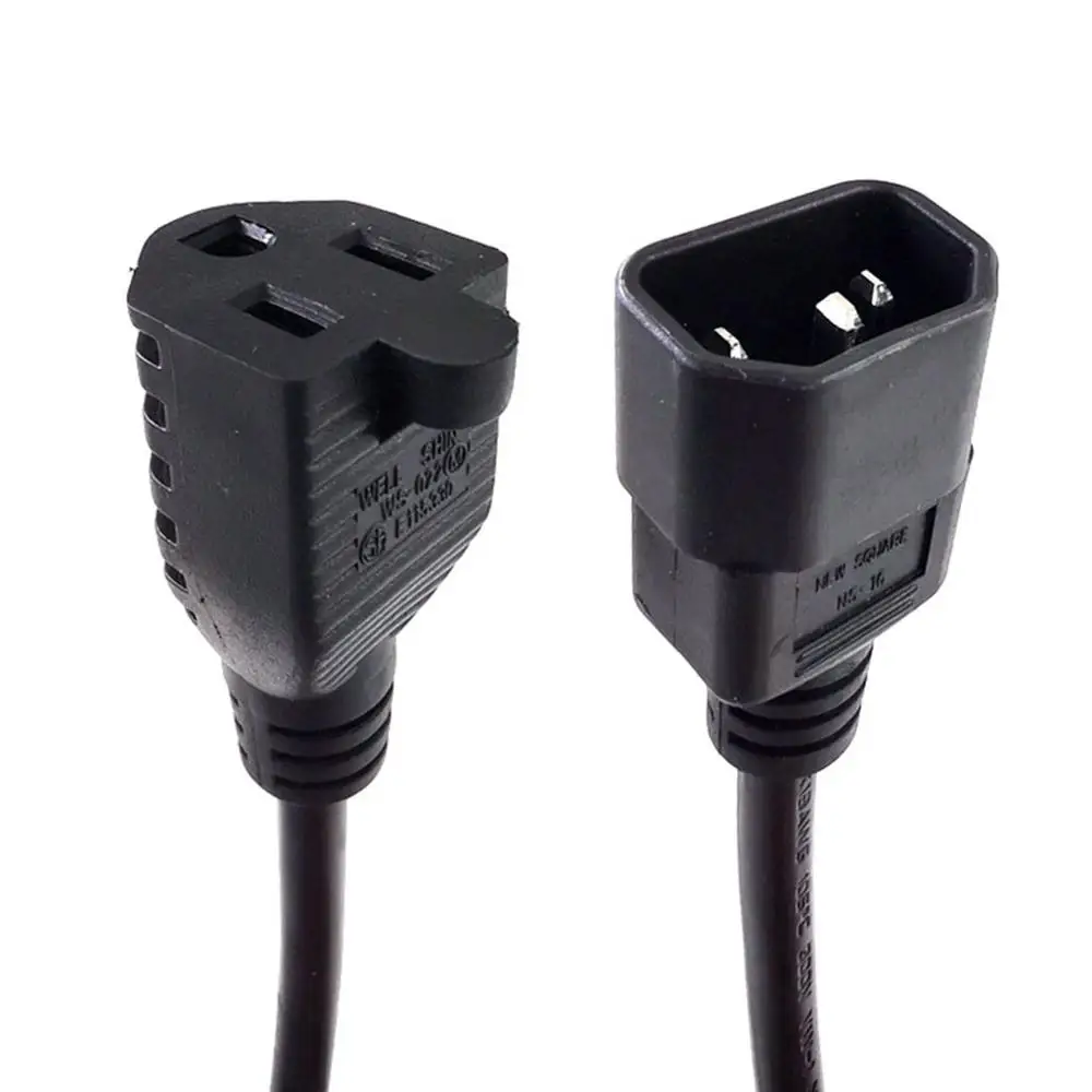 Кабель-удлинитель для ПК со штекером IEC 320 C14 и 3-контактным гнездом NEMA 5-15R, 14AWG, SJT, 15 А, черный, 0,3-3 м