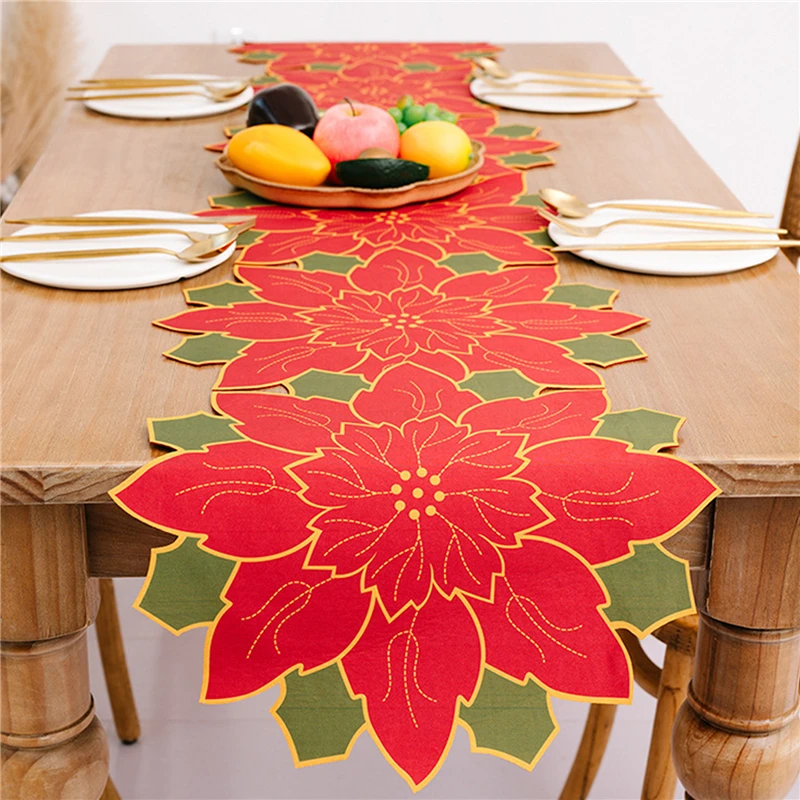 

Рождественская настольная дорожка, украшения для дома, Рождественское украшение, Цветочный Коврик, настольная дорожка, красная, зеленая, до...