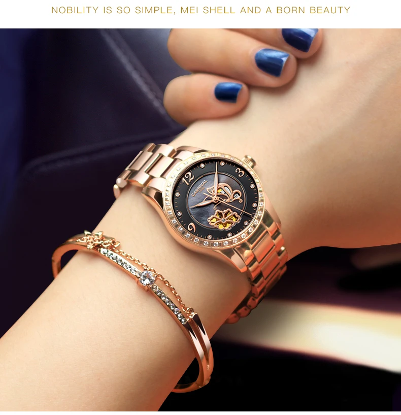 Reloj Mujer, карнавальные автоматические часы для женщин, модные механические Женские наручные часы, розовое золото, роскошный бренд, часы с скелетом