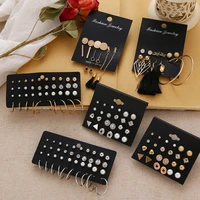 12 pairs flower womens earrings set pearl crystal stud earrings boho geometric tassel earrings for women 2020 jewelry gift